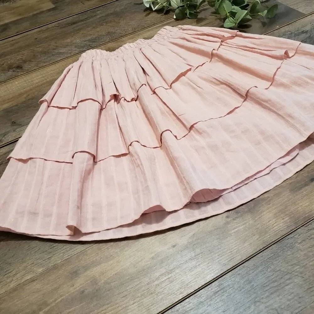 Steele Moonlight Frill‎ Skirt in Rose Pink Tiered Pull On Skirt by Revolve XS